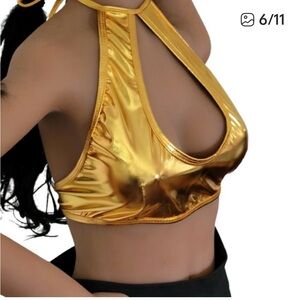New Shiny Gold Rave Halter Top
